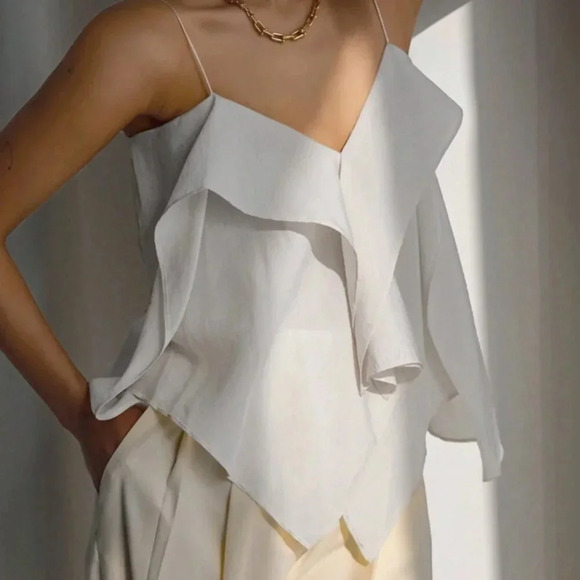 White Casual Women's Ruffle Trim Cami Top - Picture 6 of 8